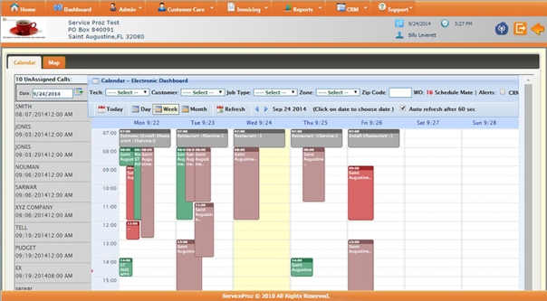Screenshot of Service Proz Calendar